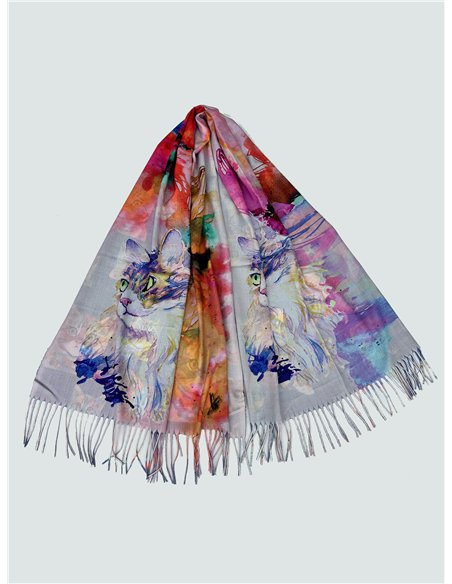 Bufanda reversible estampado gatos artísticos
