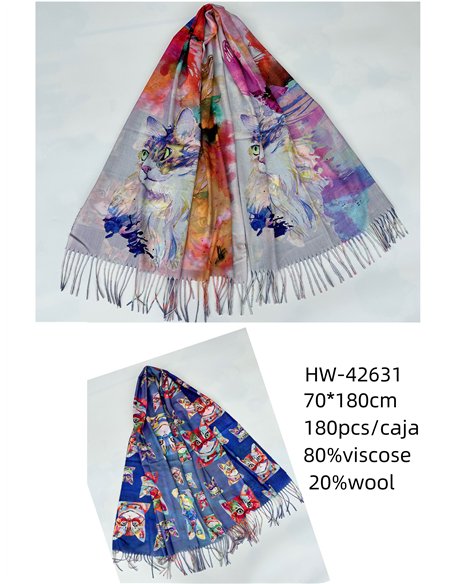 Bufanda reversible estampado gatos artísticos