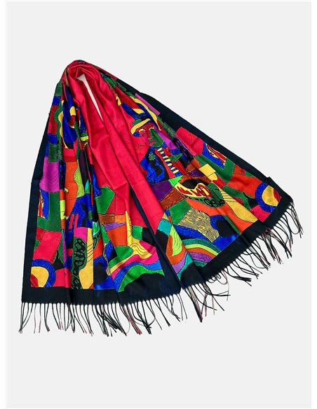 Bufanda reversible abstracto y animal