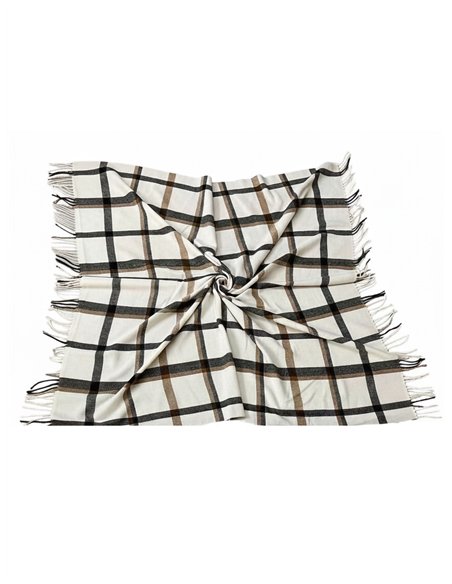 Pañuelo cuadrado de cuadros con flecos