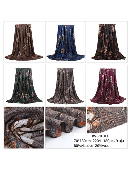 Bufanda flores vintage con brillo dorado