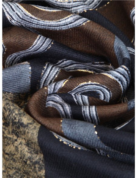 Bufanda estampado geométrico con brillo dorado