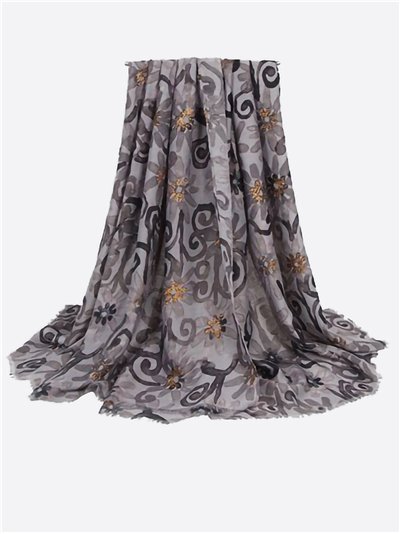 Pañuelo flores metalizadas desflecado