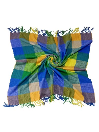 Bufanda cuadrada cuadros multicolor con flecos