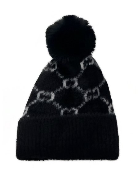 Gorro jacquard afelpado con pompón y dibujo geométrico