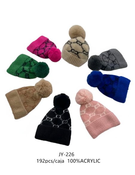 Gorro jacquard afelpado con pompón y dibujo geométrico