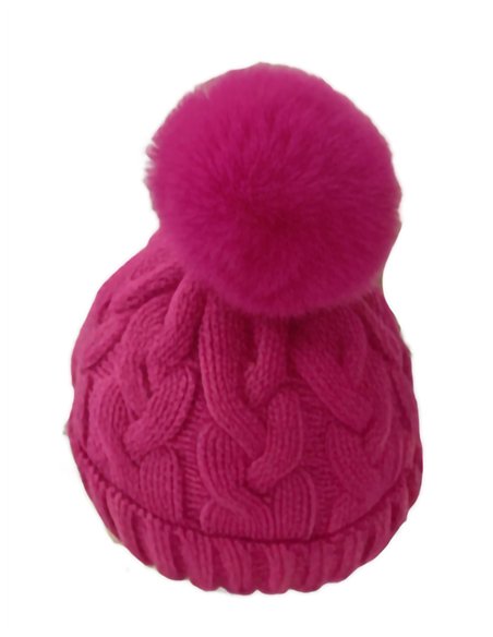 Gorro trenzado afelpado con pompón de angora