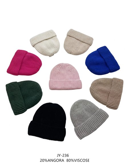 Gorro básico de punto afelpado en mezcla de angora