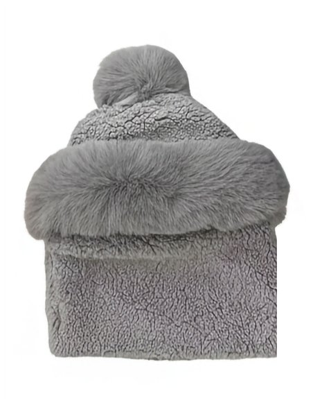 Conjunto de gorro y cuello borreguito con pompón