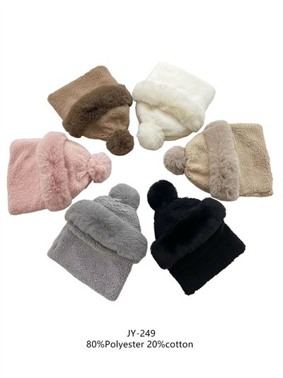 Conjunto de gorro y cuello borreguito con pompón 2