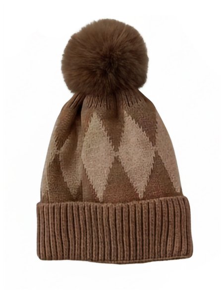 Gorro de rombos afelpado con pompón suave