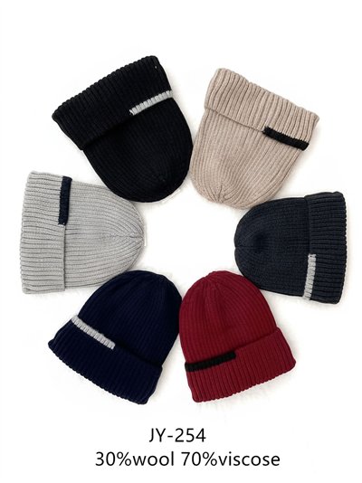 Gorro hombre punto canalé franja forro suave 2