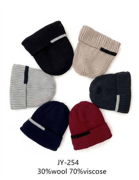 Gorro hombre punto canalé franja forro suave