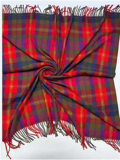 Pañuelo cuadrado cuadros multicolor con flecos