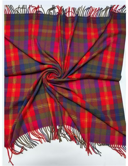 Pañuelo cuadrado cuadros multicolor con flecos