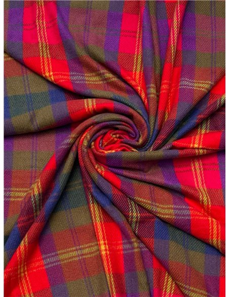 Pañuelo cuadrado cuadros multicolor con flecos