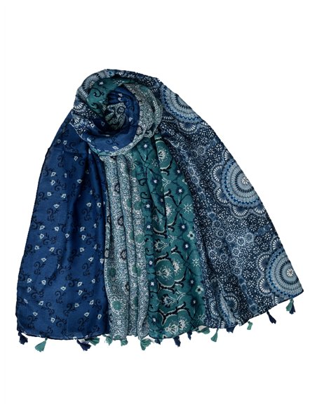 Pañuelo patchwork étnico con borlas