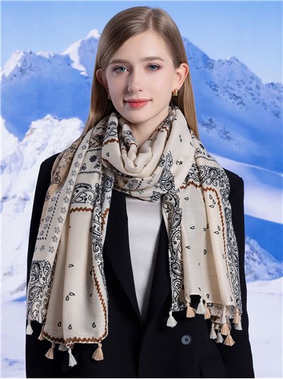 Pañuelo étnica con borlas bicolor