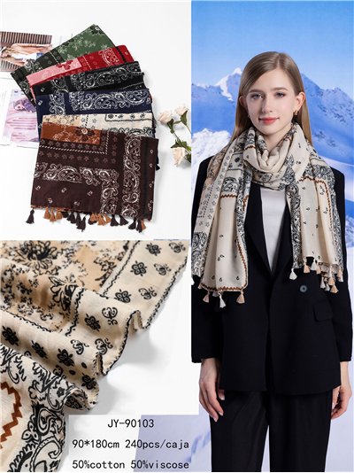 Pañuelo étnica con borlas bicolor 2