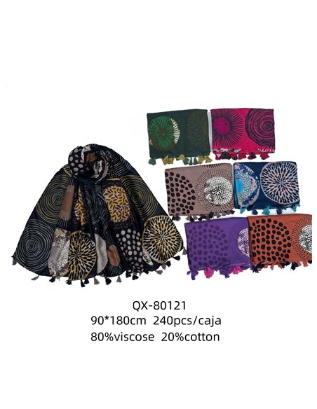 Boho circle print scarf with tassels