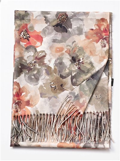 Bufanda estampado floral acuarela flecos