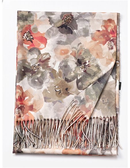 Bufanda estampado floral acuarela flecos