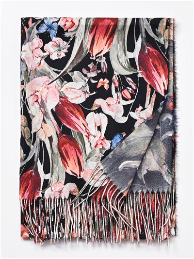 Bufanda estampada flores flecos