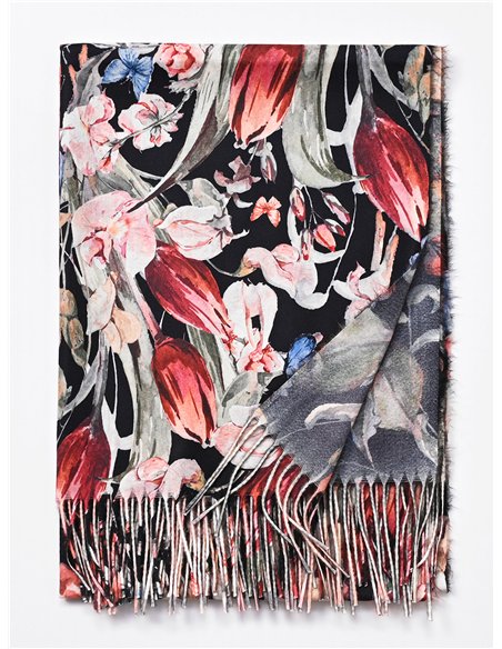 Bufanda estampada flores flecos