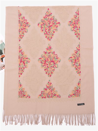 Bufanda bordada con flecos