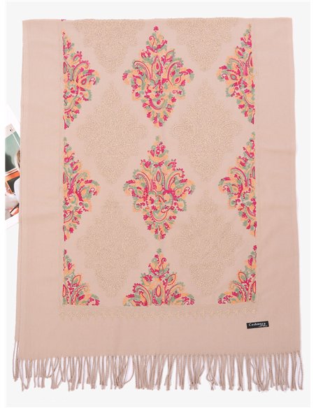 Bufanda bordada con flecos