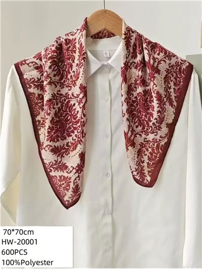 Pañuelo pequeño efecto seda cuadrado burdeos 2