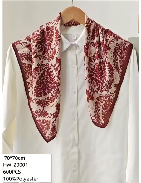 Pañuelo pequeño efecto seda cuadrado burdeos