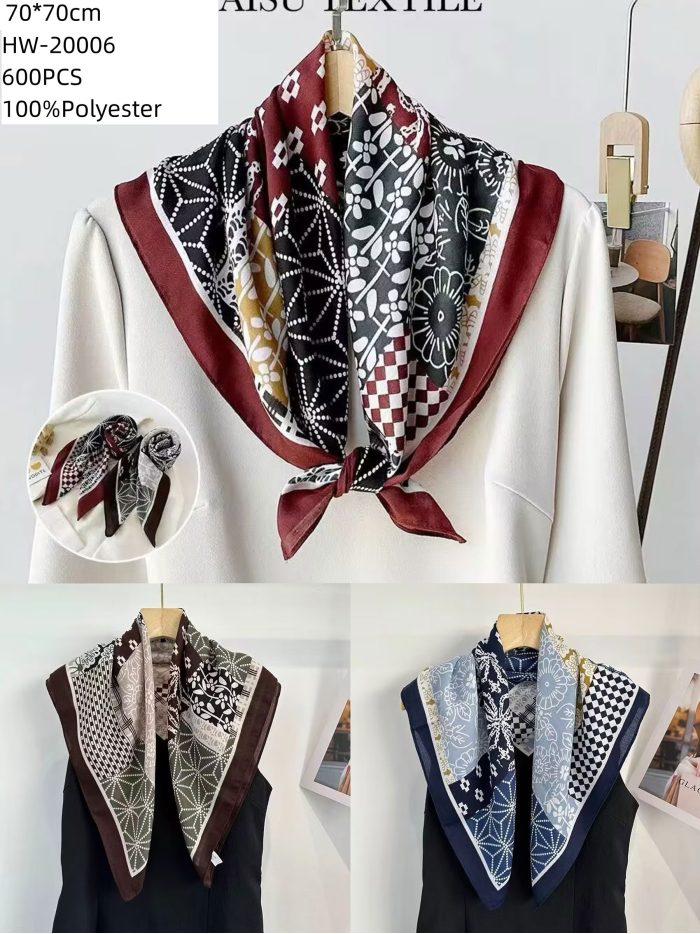 Pañuelo pequeño efecto seda cuadrado geométrico