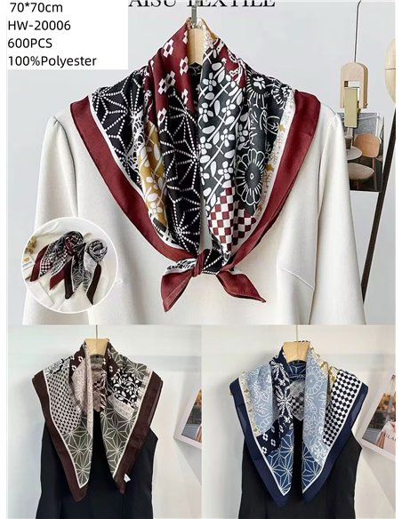 Pañuelo pequeño efecto seda cuadrado geométrico