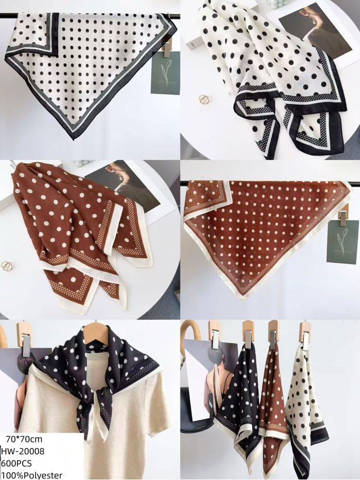 Pañuelo pequeño efecto seda cuadrado topos contraste