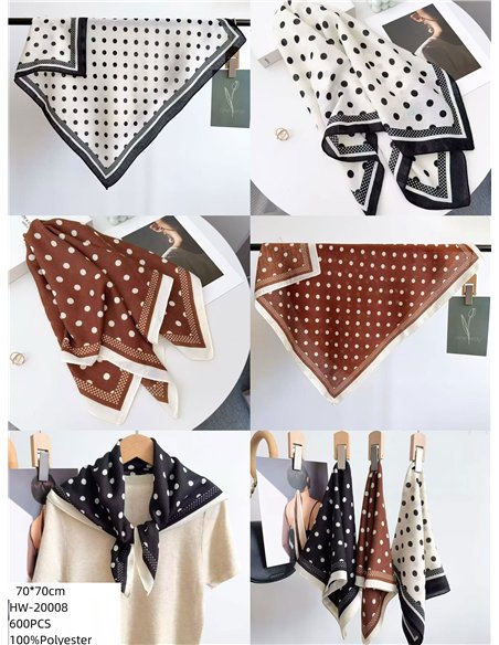 Pañuelo pequeño efecto seda cuadrado topos contraste