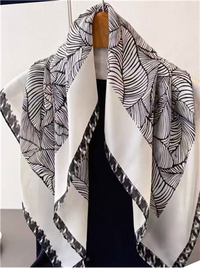 Pañuelo pequeño efecto seda cuadrado hojas