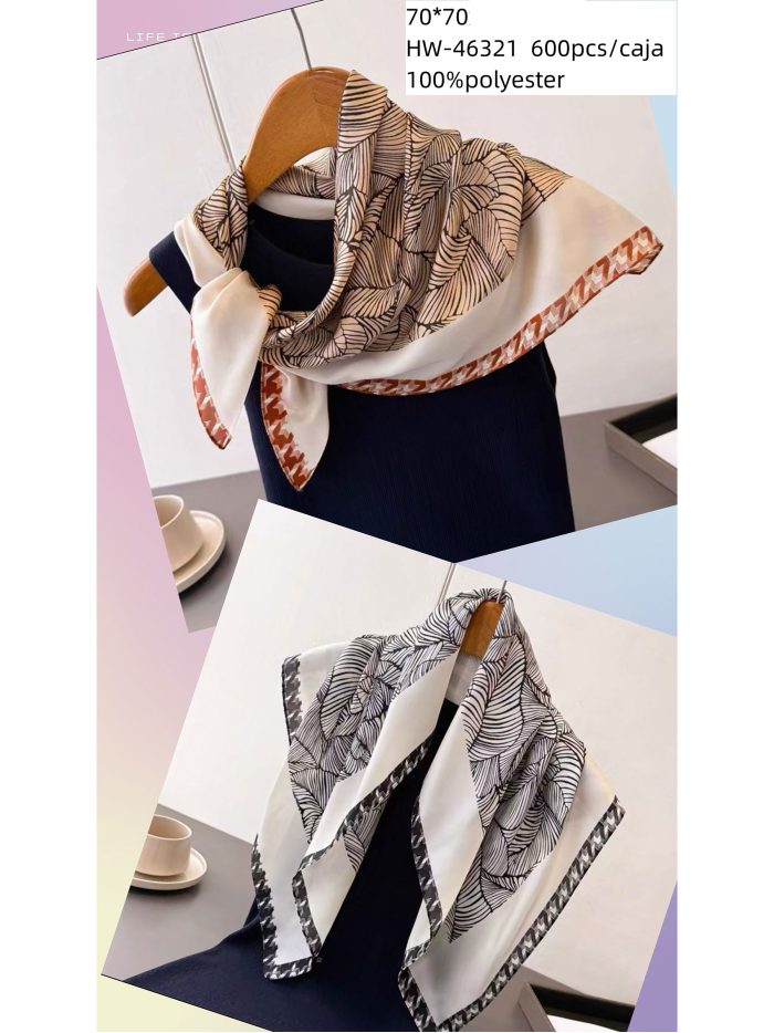 Pañuelo pequeño efecto seda cuadrado hojas