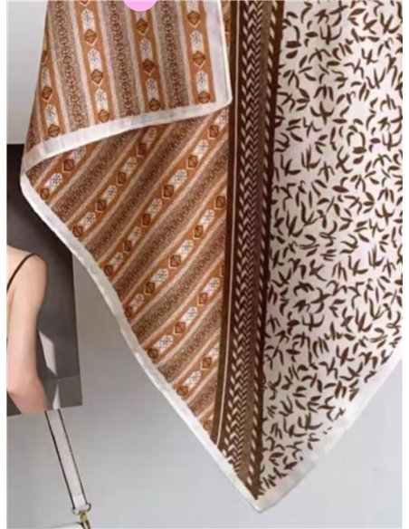 Pañuelo pequeño efecto seda cuadrado estampado contraste