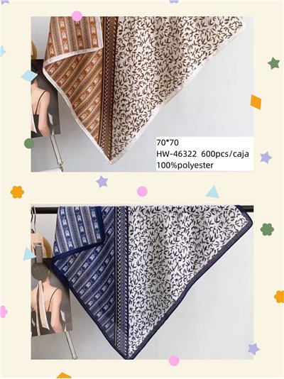 Pañuelo pequeño efecto seda cuadrado estampado contraste 2