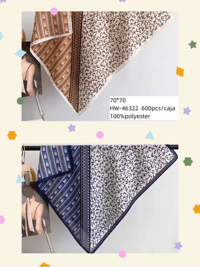 Pañuelo pequeño efecto seda cuadrado estampado contraste