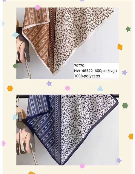 Pañuelo pequeño efecto seda cuadrado estampado contraste