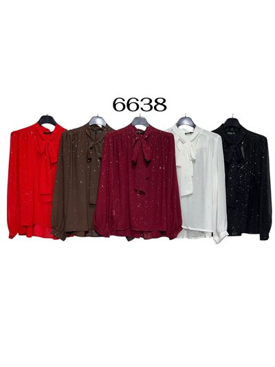 Blusa fiesta amplia gasa con brillo cuello lazo