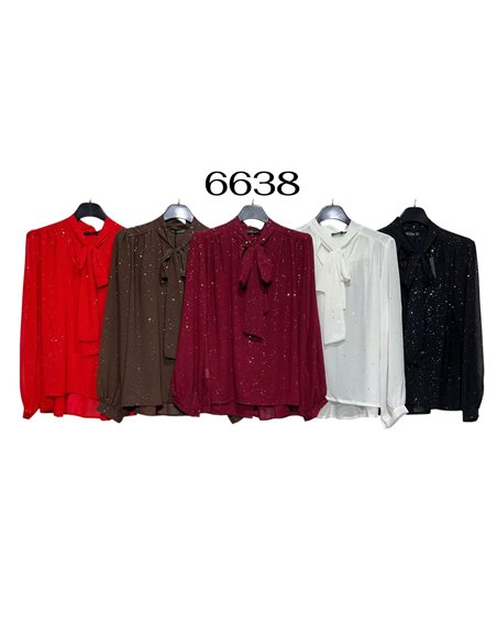 Blusa fiesta amplia gasa con brillo cuello lazo