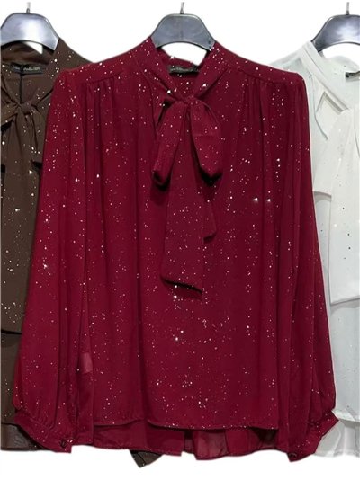 Blusa fiesta amplia gasa con brillo cuello lazo 2