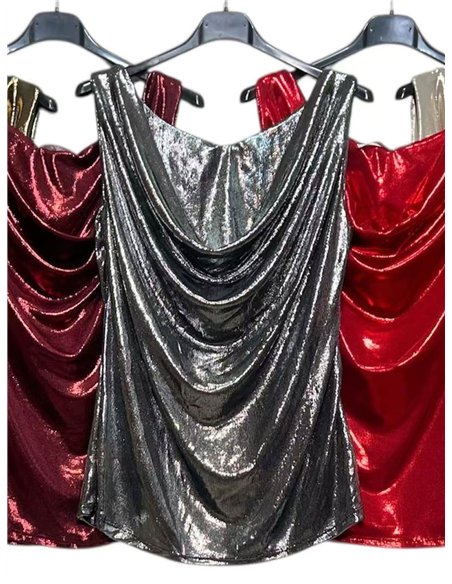 Top fiesta escote drapeado metalizado