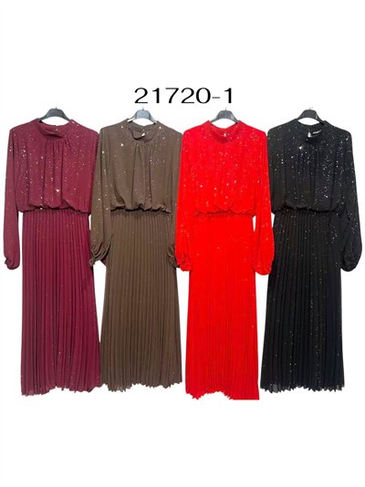 Vestido fiesta largo plisado gasa con brillo