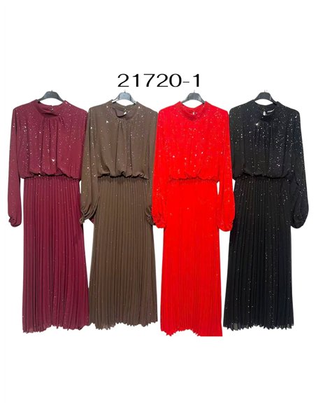 Vestido fiesta largo plisado gasa con brillo