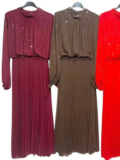 Vestido fiesta largo plisado gasa con brillo 2