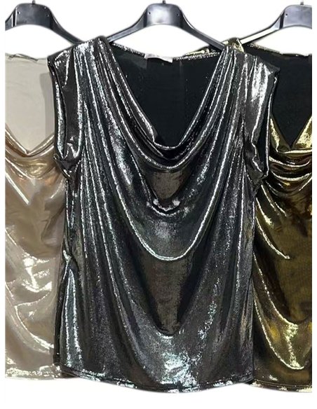 Top fiesta escote drapeado metalizado